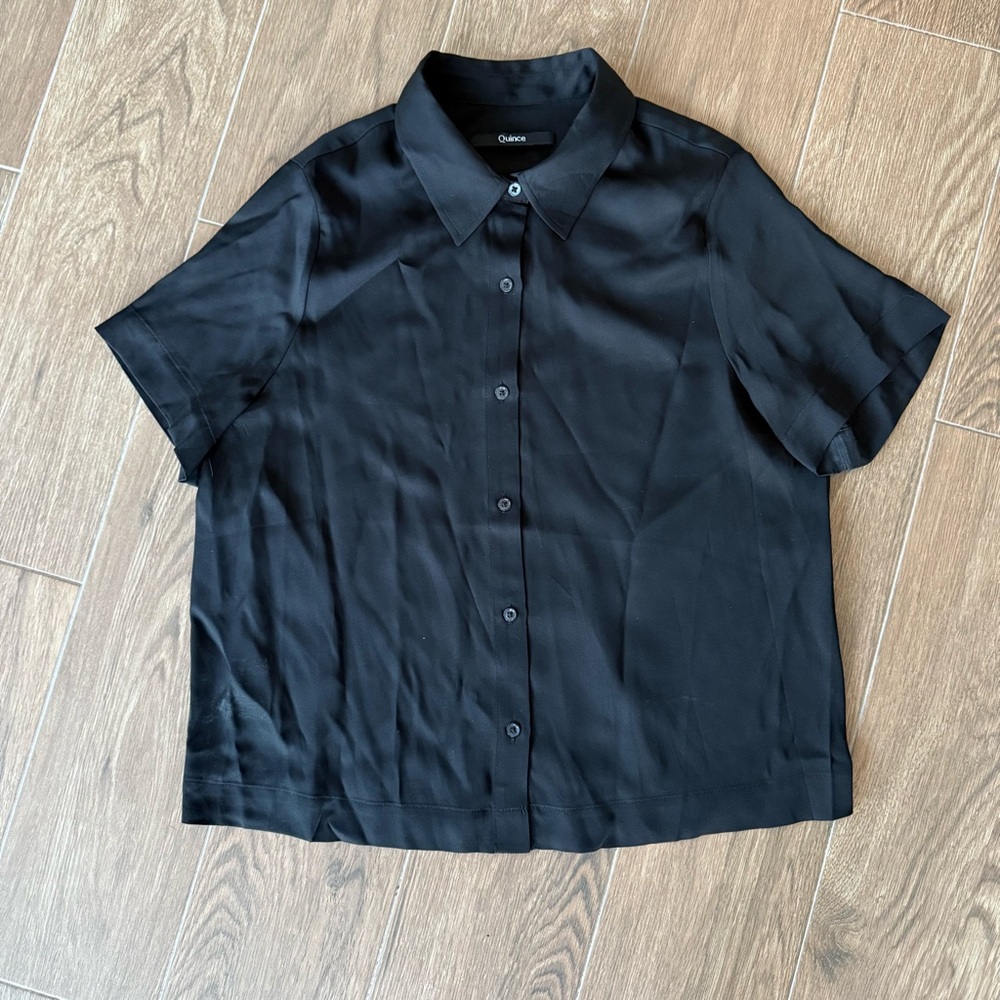 Quince Washable Stretch Silk Short Sleeve Blouse
